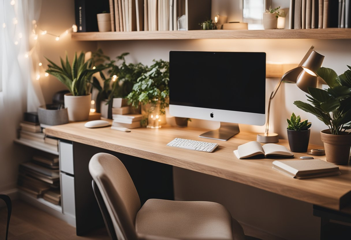 Warme werkplek met laptop, koffie en notitieboek